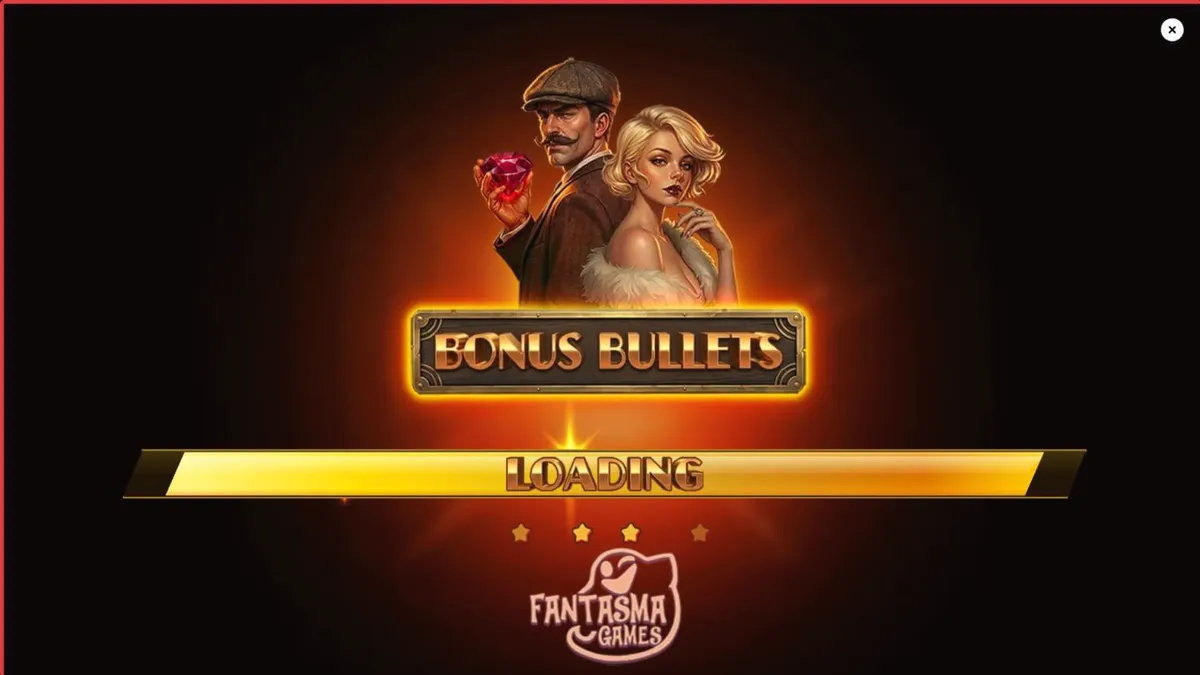 Interface do slot Bonus Bullets com tema noir e revólver dourado